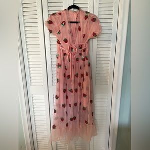 Long pink strawberry, midi dress